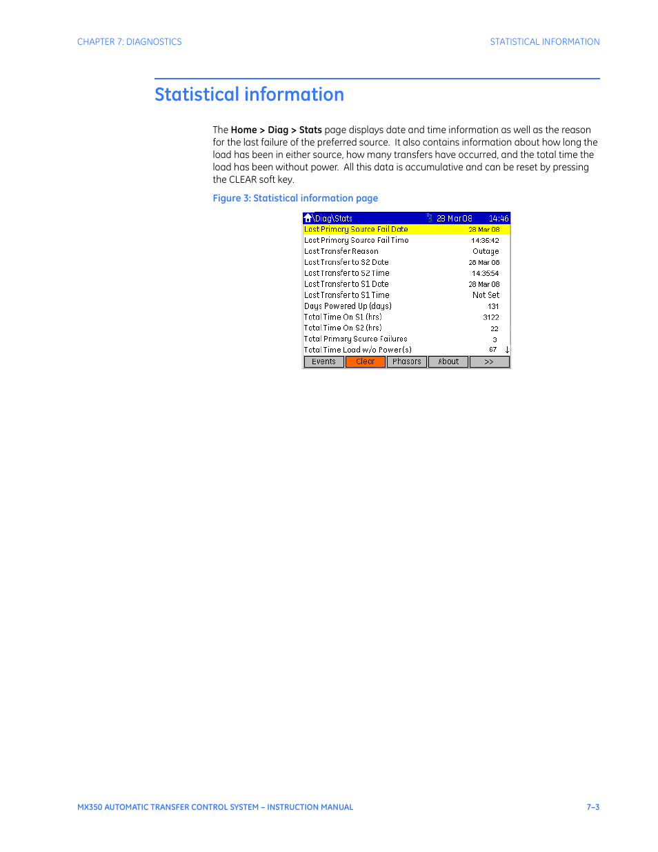 Statistical information, Statistical information - 3 | GE Industrial Solutions MX350 Instruction manual User Manual | Page 103 / 114