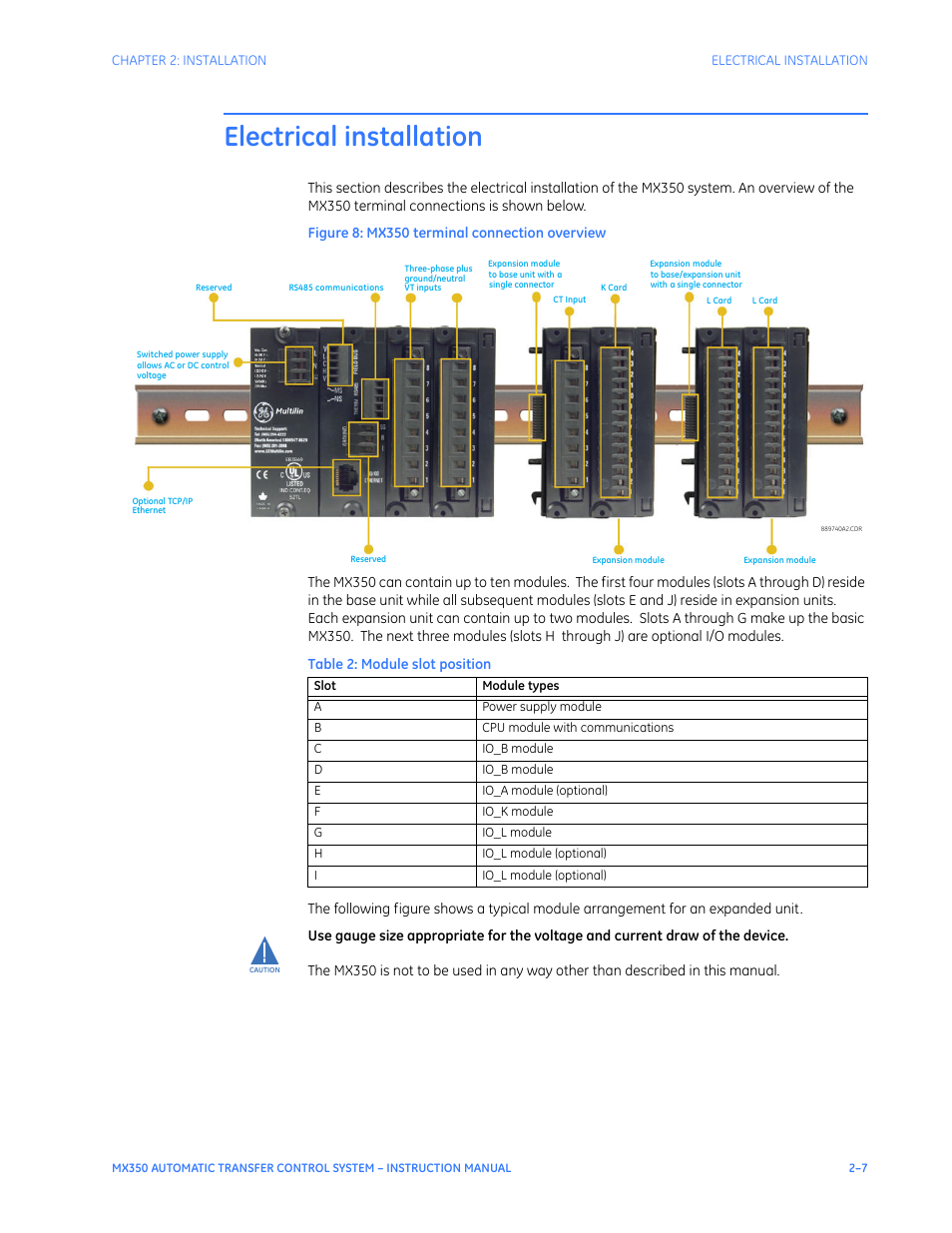 Electrical installation, Electrical installation - 7 | GE Industrial Solutions MX350 Instruction manual User Manual | Page 23 / 114