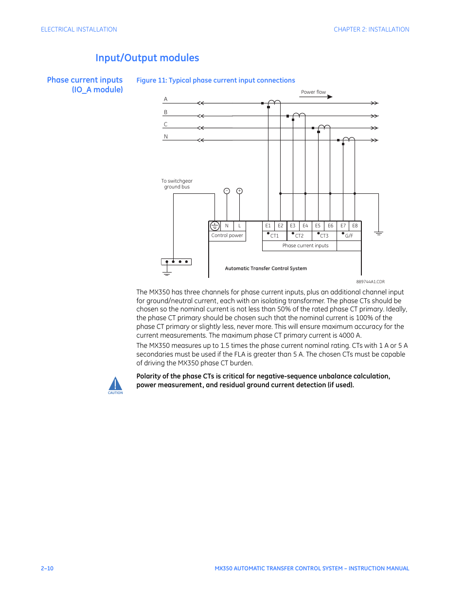 Input/output modules, Phase current inputs (io_a module), Input/output modules - 10 | GE Industrial Solutions MX350 Instruction manual User Manual | Page 26 / 114