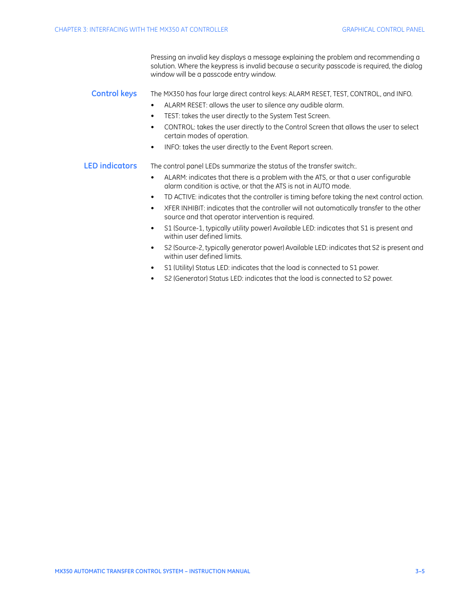 Control keys, Led indicators | GE Industrial Solutions MX350 Instruction manual User Manual | Page 35 / 114