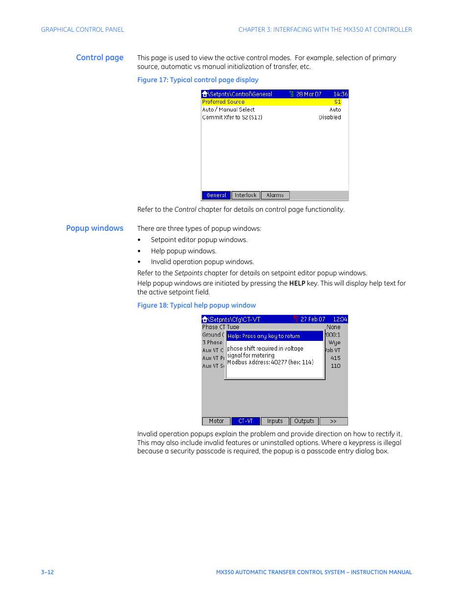 Popup windows | GE Industrial Solutions MX350 Instruction manual User Manual | Page 42 / 114