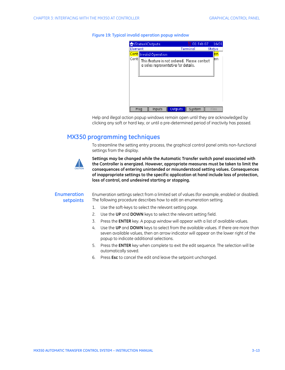 Mx350 programming techniques, Enumeration setpoints, Mx350 programming techniques - 13 | GE Industrial Solutions MX350 Instruction manual User Manual | Page 43 / 114
