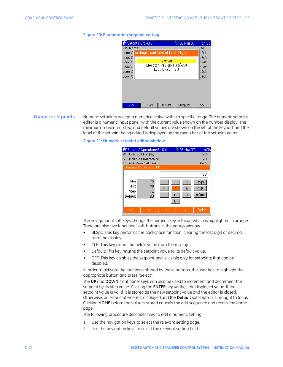 Numeric setpoints | GE Industrial Solutions MX350 Instruction manual User Manual | Page 44 / 114