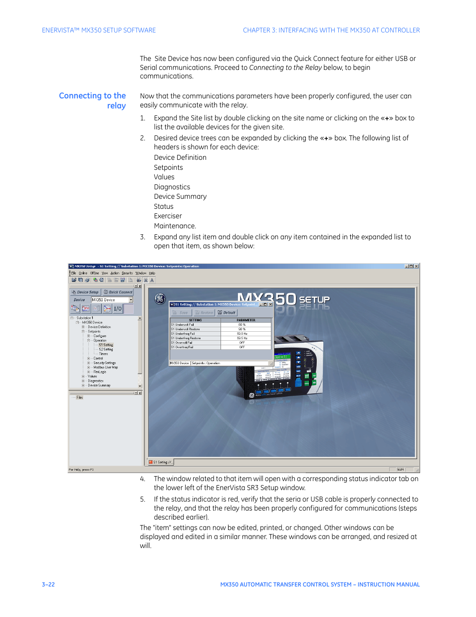 Connecting to the relay | GE Industrial Solutions MX350 Instruction manual User Manual | Page 52 / 114