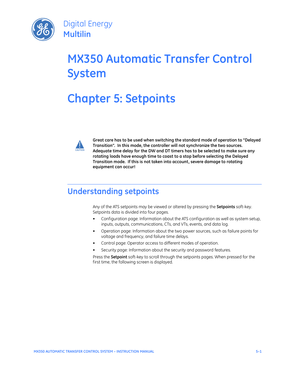 Setpoints, Understanding setpoints, Understanding setpoints - 1 | Digital energy multilin | GE Industrial Solutions MX350 Instruction manual User Manual | Page 75 / 114
