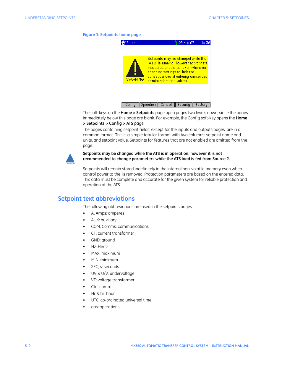Setpoint text abbreviations, Setpoint text abbreviations - 2 | GE Industrial Solutions MX350 Instruction manual User Manual | Page 76 / 114
