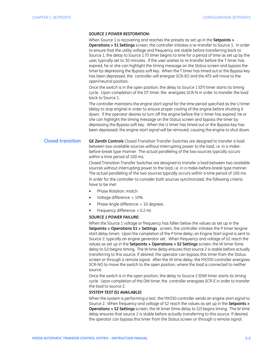 Closed transition | GE Industrial Solutions MX350 Instruction manual User Manual | Page 79 / 114