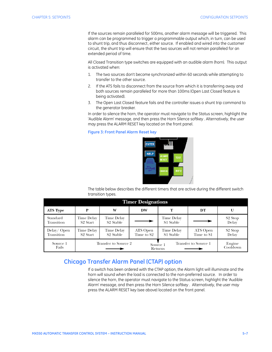 Chicago transfer alarm panel (ctap) option, Chicago transfer alarm panel (ctap) option - 7 | GE Industrial Solutions MX350 Instruction manual User Manual | Page 81 / 114
