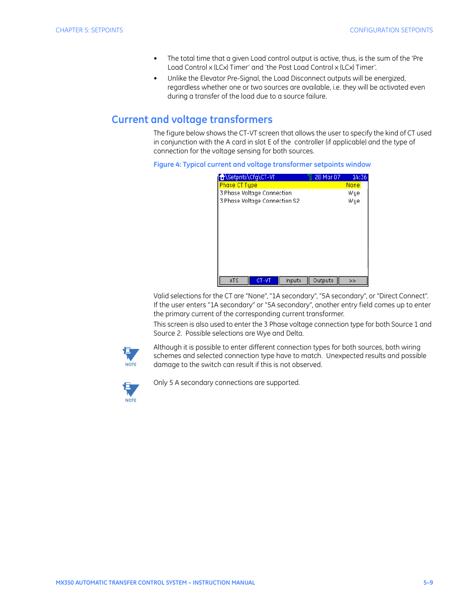 Current and voltage transformers, Current and voltage transformers - 9 | GE Industrial Solutions MX350 Instruction manual User Manual | Page 83 / 114