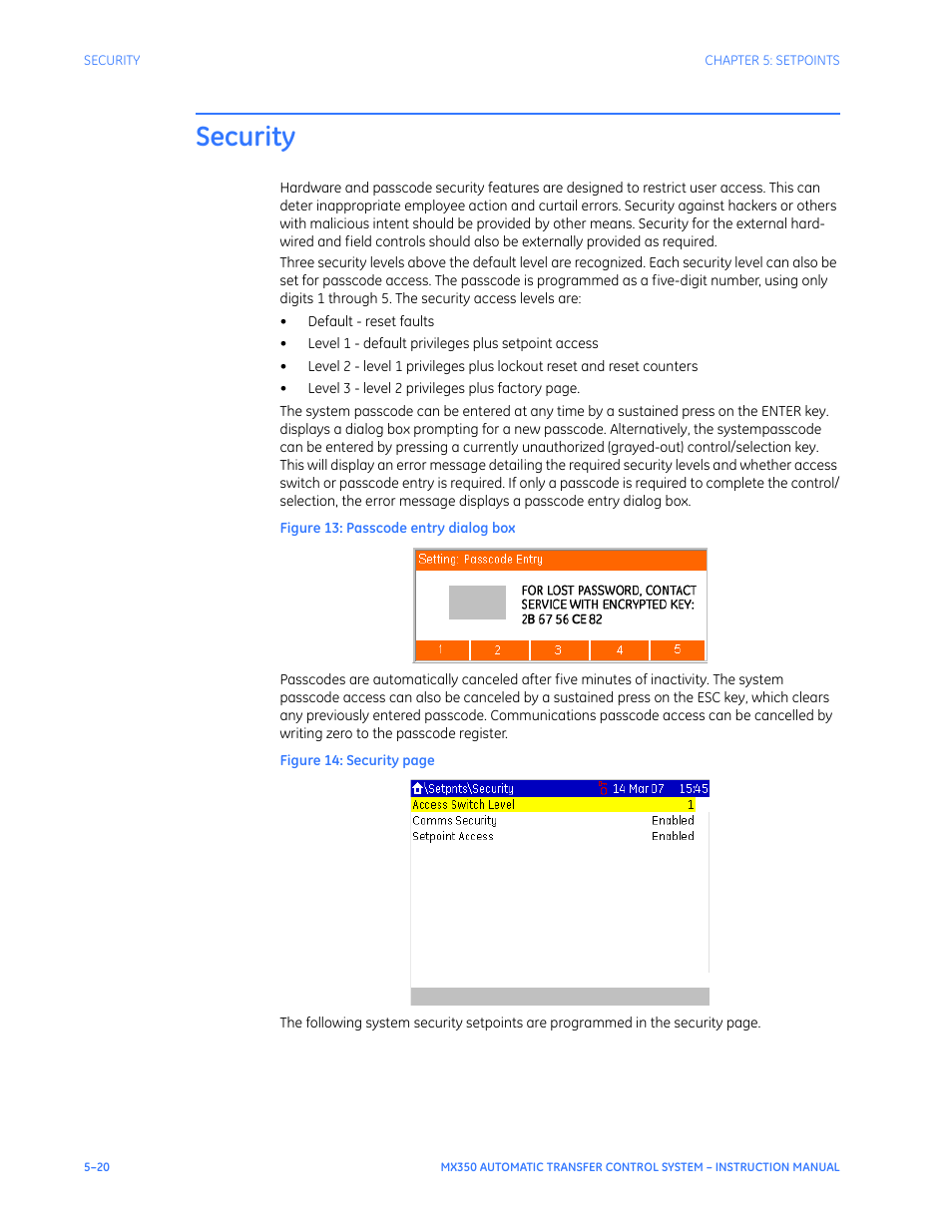 Security, Security - 20 | GE Industrial Solutions MX350 Instruction manual User Manual | Page 94 / 114