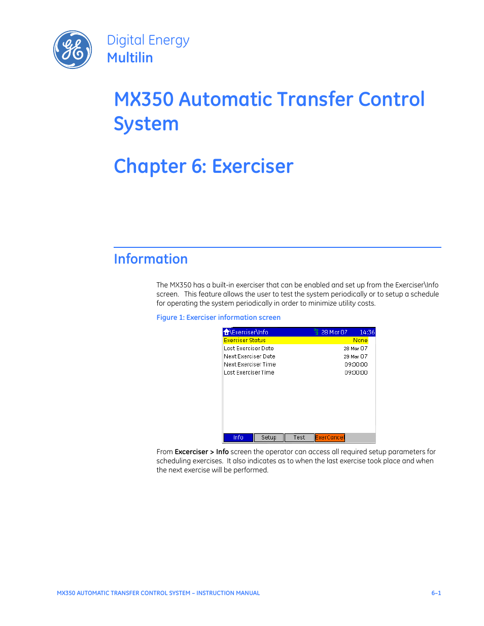 Exerciser, Information, Information - 1 | Digital energy multilin | GE Industrial Solutions MX350 Instruction manual User Manual | Page 97 / 114