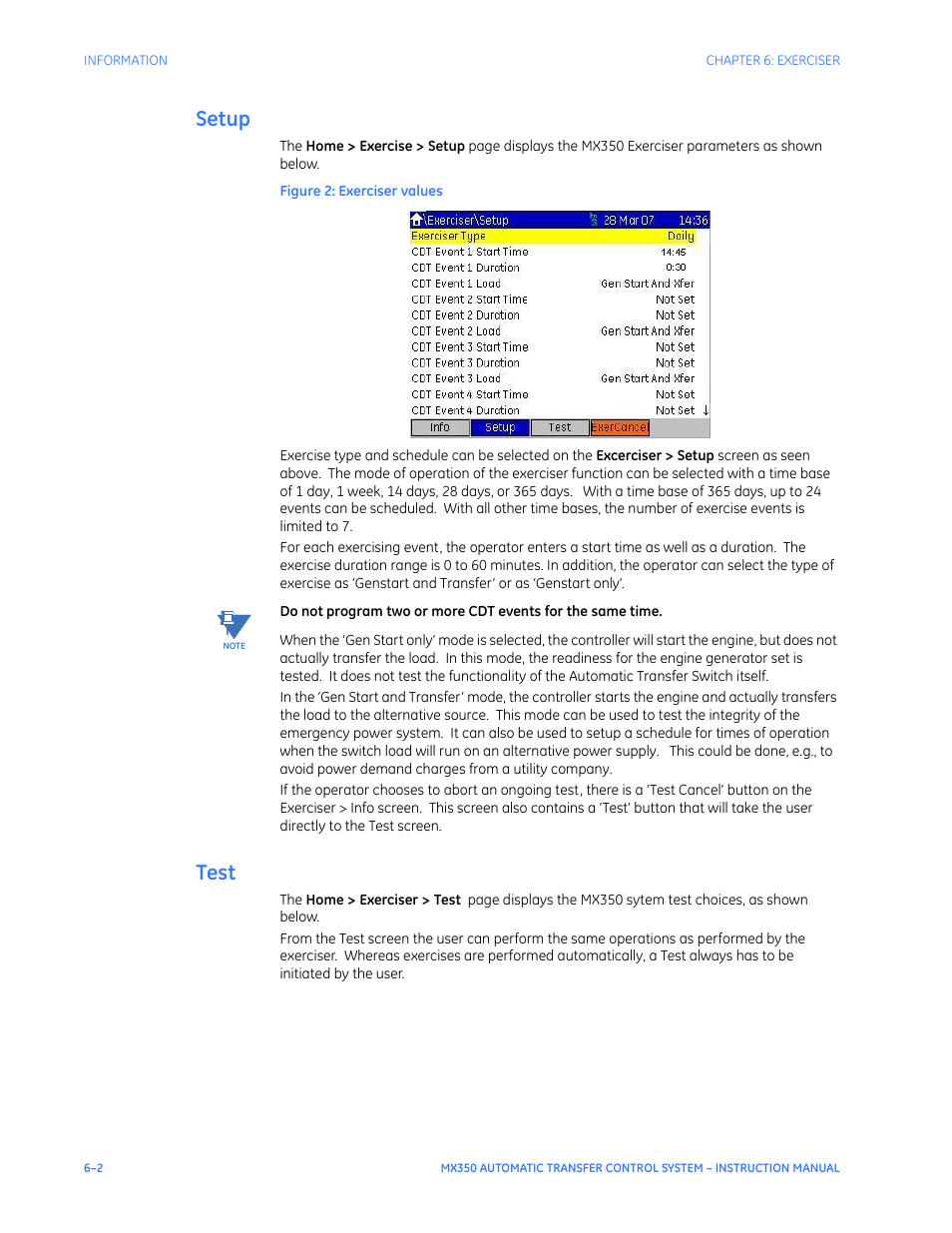 Setup, Test, Setup - 2 test - 2 | GE Industrial Solutions MX350 Instruction manual User Manual | Page 98 / 114