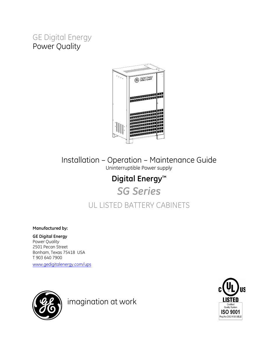 GE Industrial Solutions SG Series UL LISTED BATTERY CABINETS User Manual | 36 pages