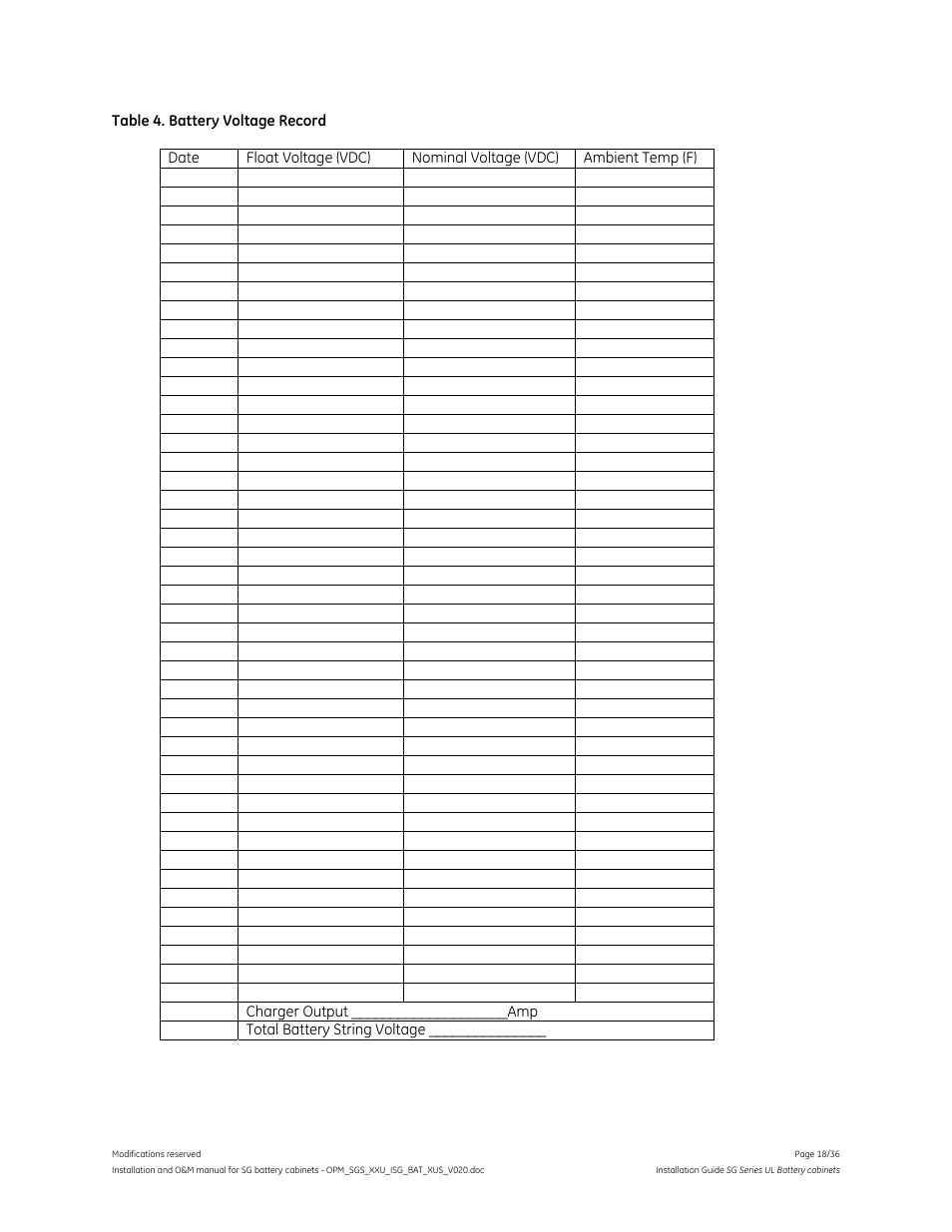 GE Industrial Solutions SG Series UL LISTED BATTERY CABINETS User Manual | Page 17 / 36