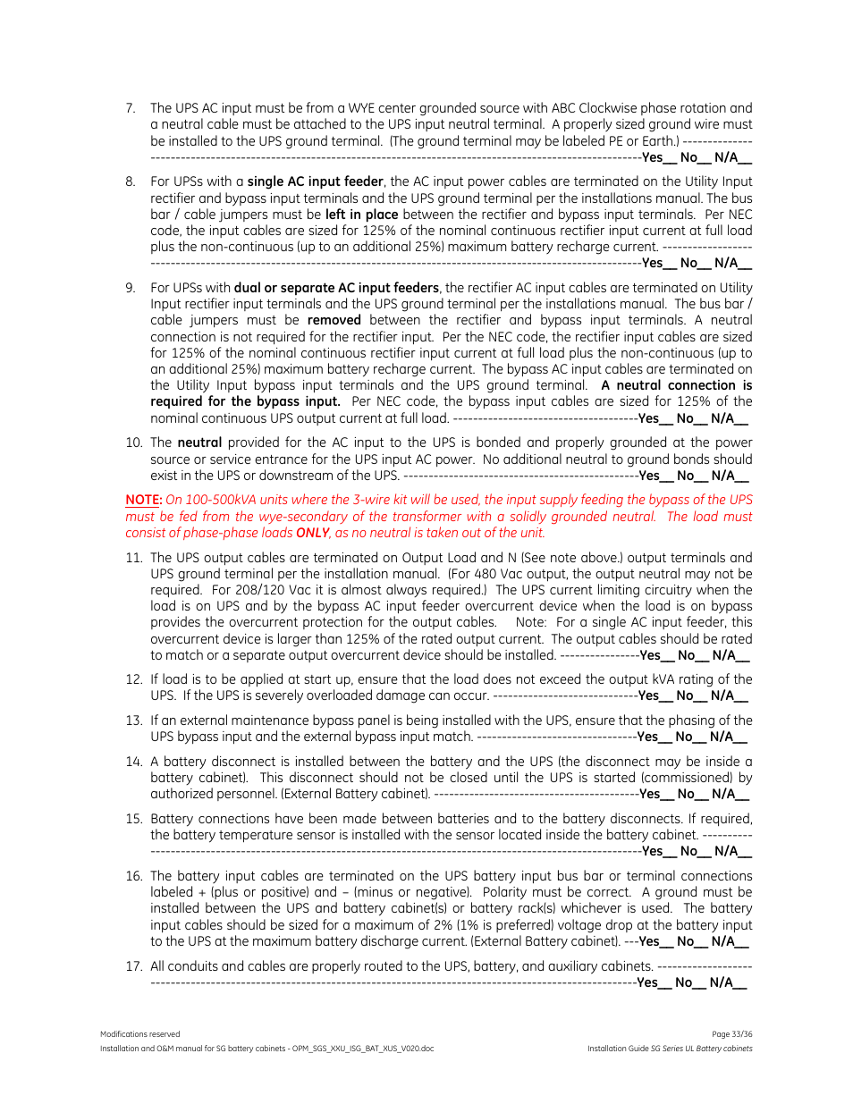 GE Industrial Solutions SG Series UL LISTED BATTERY CABINETS User Manual | Page 32 / 36