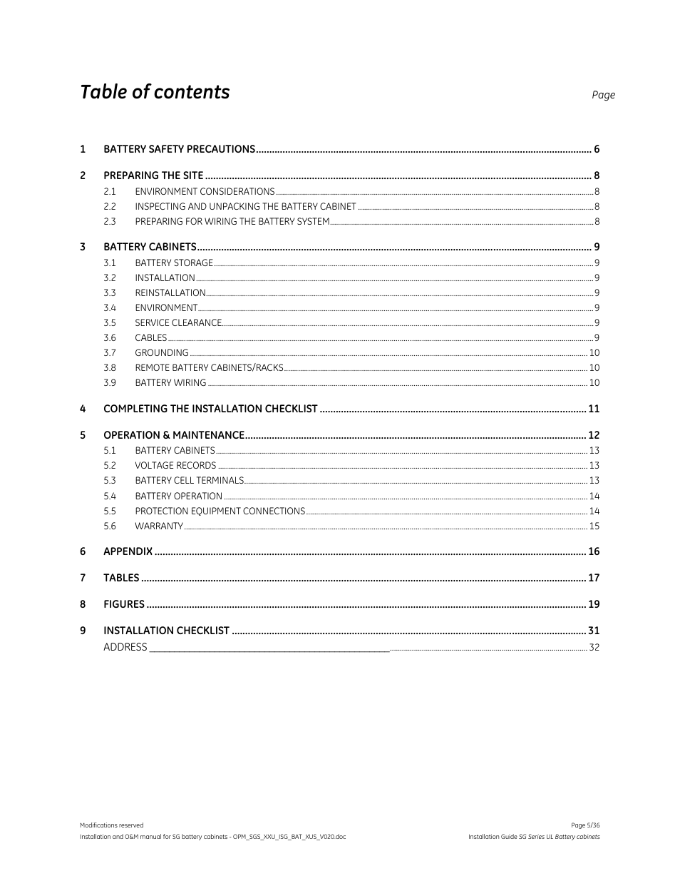 GE Industrial Solutions SG Series UL LISTED BATTERY CABINETS User Manual | Page 4 / 36