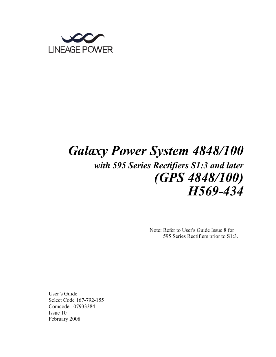 GE Industrial Solutions GPS 4848_100 Users Guide (single rectifier shelf) User Manual | 106 pages