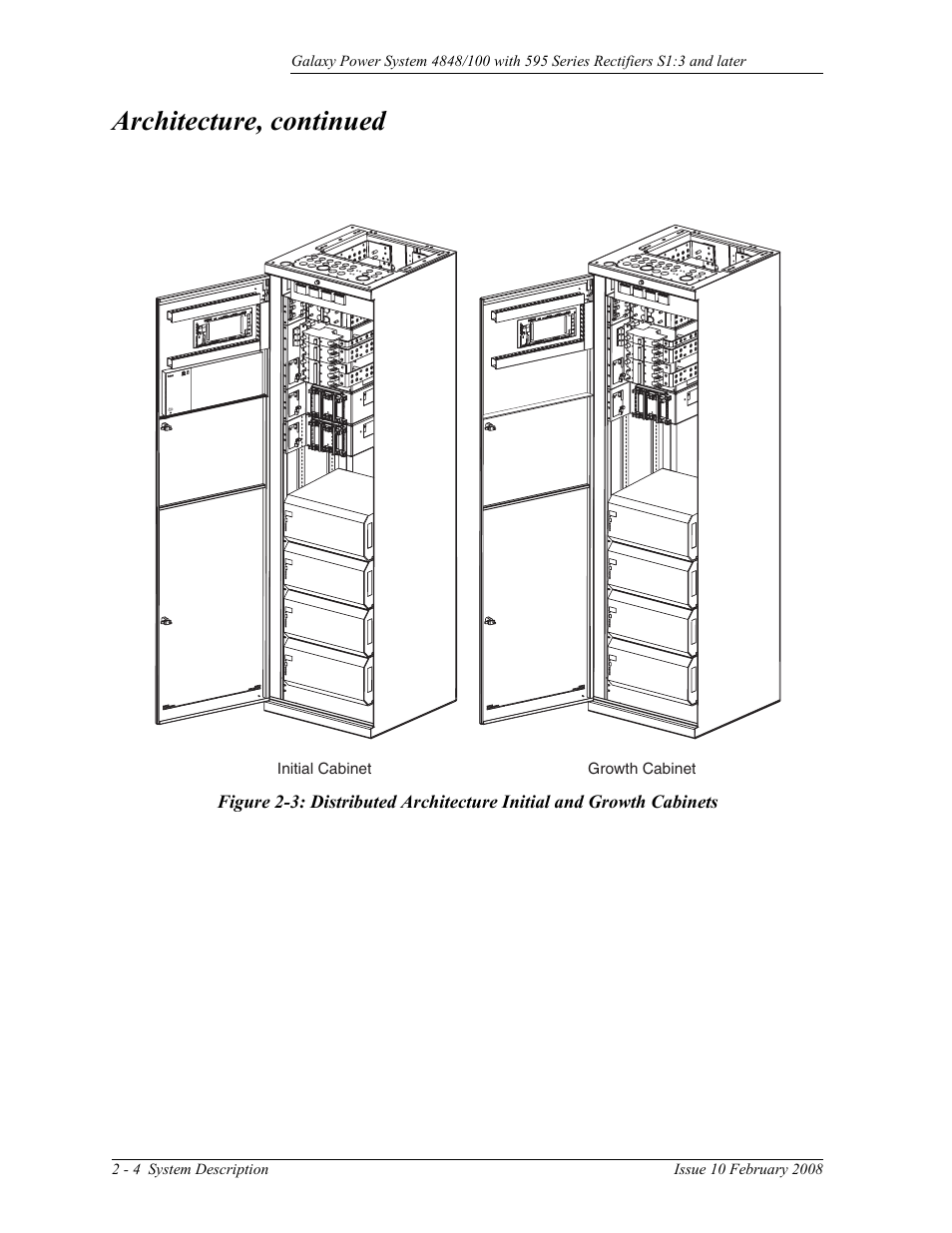 Figure 2-3: distributed architecture initial and, Growth cabinets, Architecture, continued | GE Industrial Solutions GPS 4848_100 Users Guide (single rectifier shelf) User Manual | Page 22 / 106