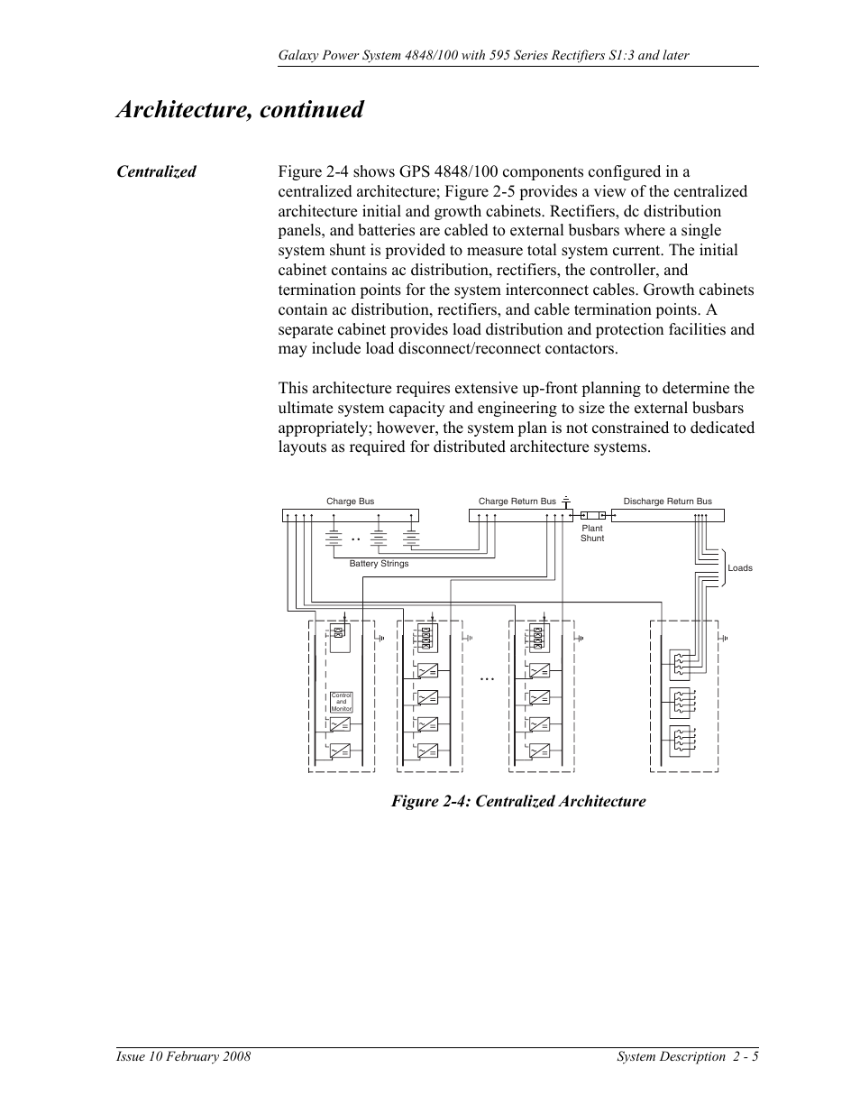 Centralized, Centralized 2-5, Figure 2-4: centralized architecture | Architecture, continued | GE Industrial Solutions GPS 4848_100 Users Guide (single rectifier shelf) User Manual | Page 23 / 106
