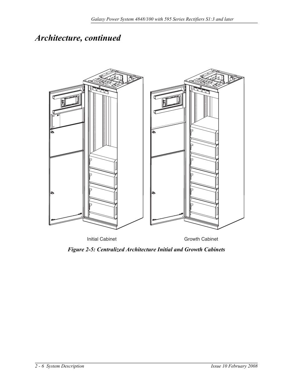 Figure 2-5: centralized architecture initial and, Growth cabinets, Architecture, continued | GE Industrial Solutions GPS 4848_100 Users Guide (single rectifier shelf) User Manual | Page 24 / 106