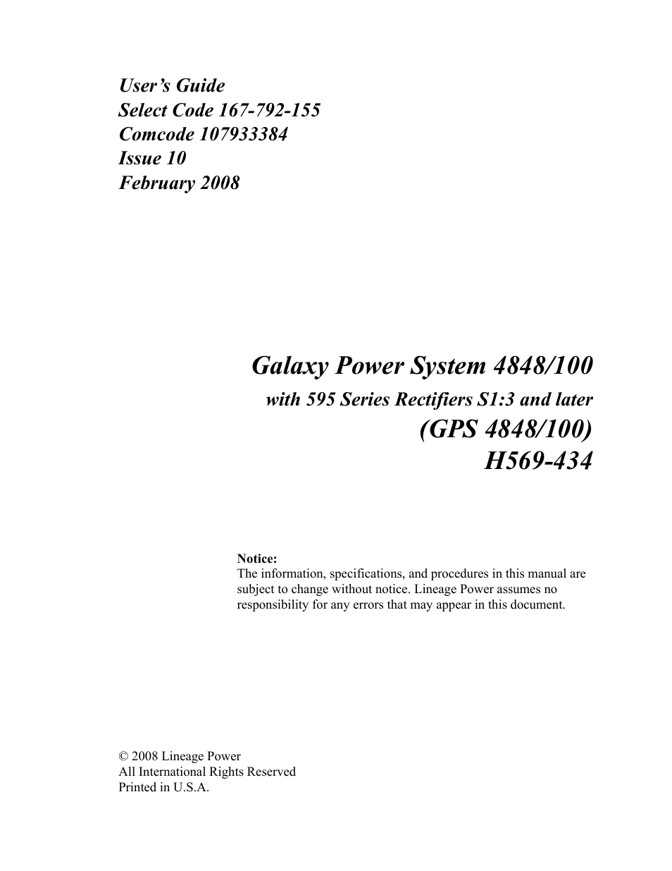 GE Industrial Solutions GPS 4848_100 Users Guide (single rectifier shelf) User Manual | Page 3 / 106