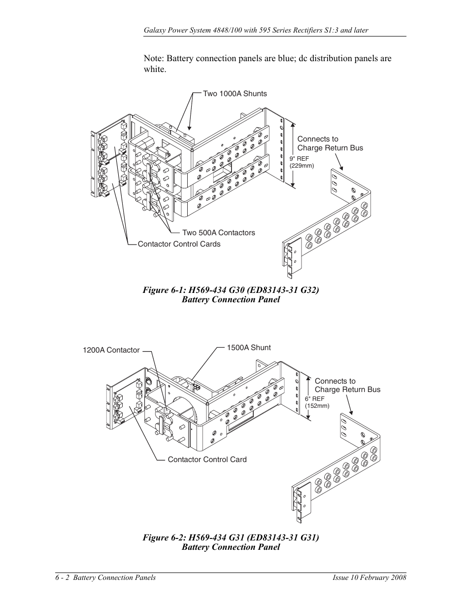 Figure 6-1: h569-434 g30 (ed83143-31 g32), Battery connection panel, Figure 6-2: h569-434 g31 (ed83143-31 g31) | GE Industrial Solutions GPS 4848_100 Users Guide (single rectifier shelf) User Manual | Page 40 / 106