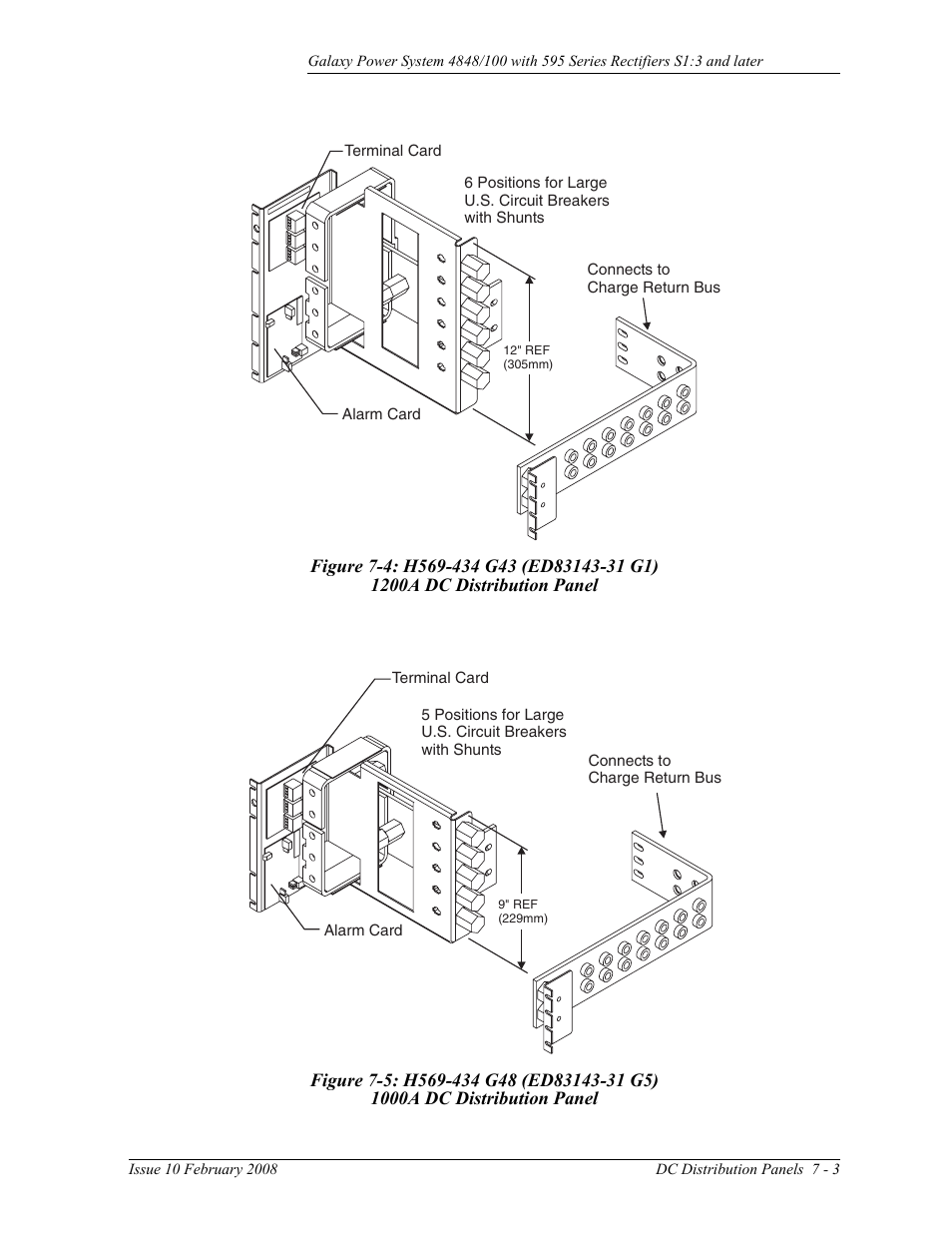 Figure 7-4: h569-434 g43 (ed83143-31 g1), 1200a dc distribution panel, Figure 7-5: h569-434 g48 (ed83143-31 g5) | 1000a dc distribution panel | GE Industrial Solutions GPS 4848_100 Users Guide (single rectifier shelf) User Manual | Page 47 / 106