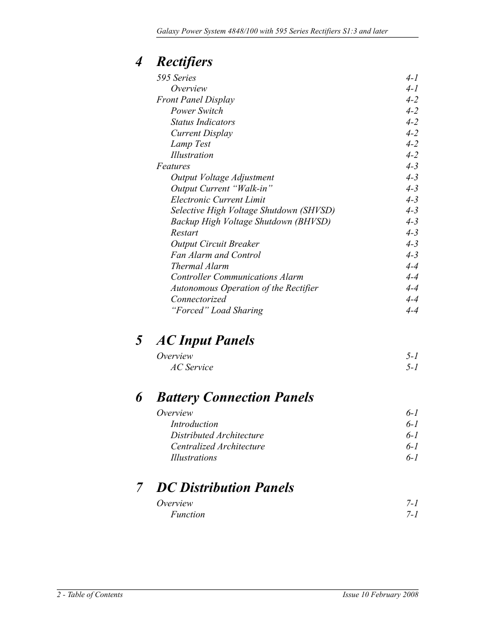 4 rectifiers, 5 ac input panels, 6 battery connection panels | 7 dc distribution panels | GE Industrial Solutions GPS 4848_100 Users Guide (single rectifier shelf) User Manual | Page 6 / 106
