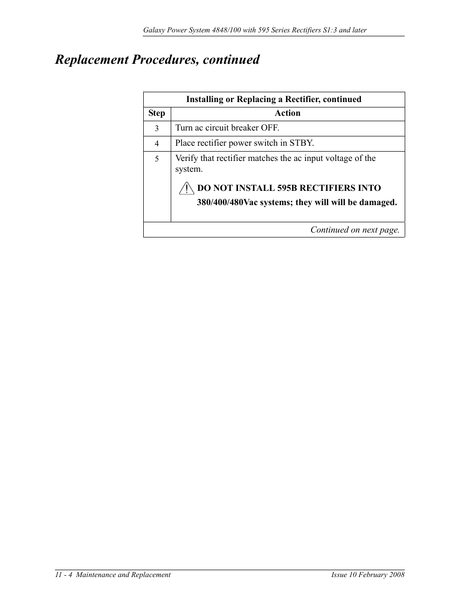 Replacement procedures, continued | GE Industrial Solutions GPS 4848_100 Users Guide (single rectifier shelf) User Manual | Page 68 / 106
