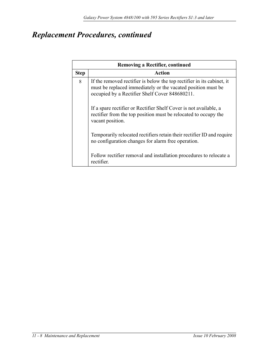 Replacement procedures, continued | GE Industrial Solutions GPS 4848_100 Users Guide (single rectifier shelf) User Manual | Page 72 / 106