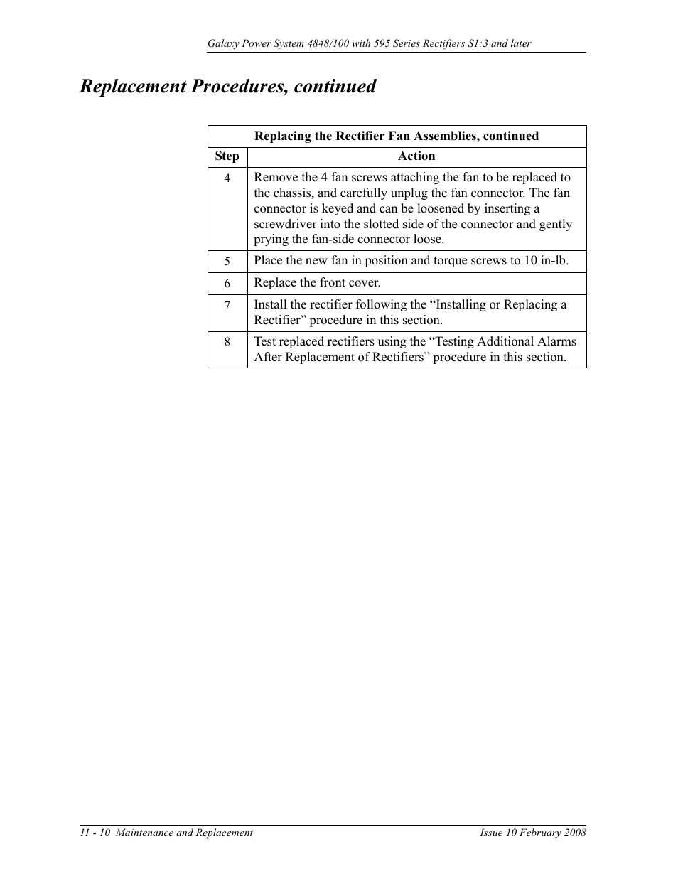 Replacement procedures, continued | GE Industrial Solutions GPS 4848_100 Users Guide (single rectifier shelf) User Manual | Page 74 / 106