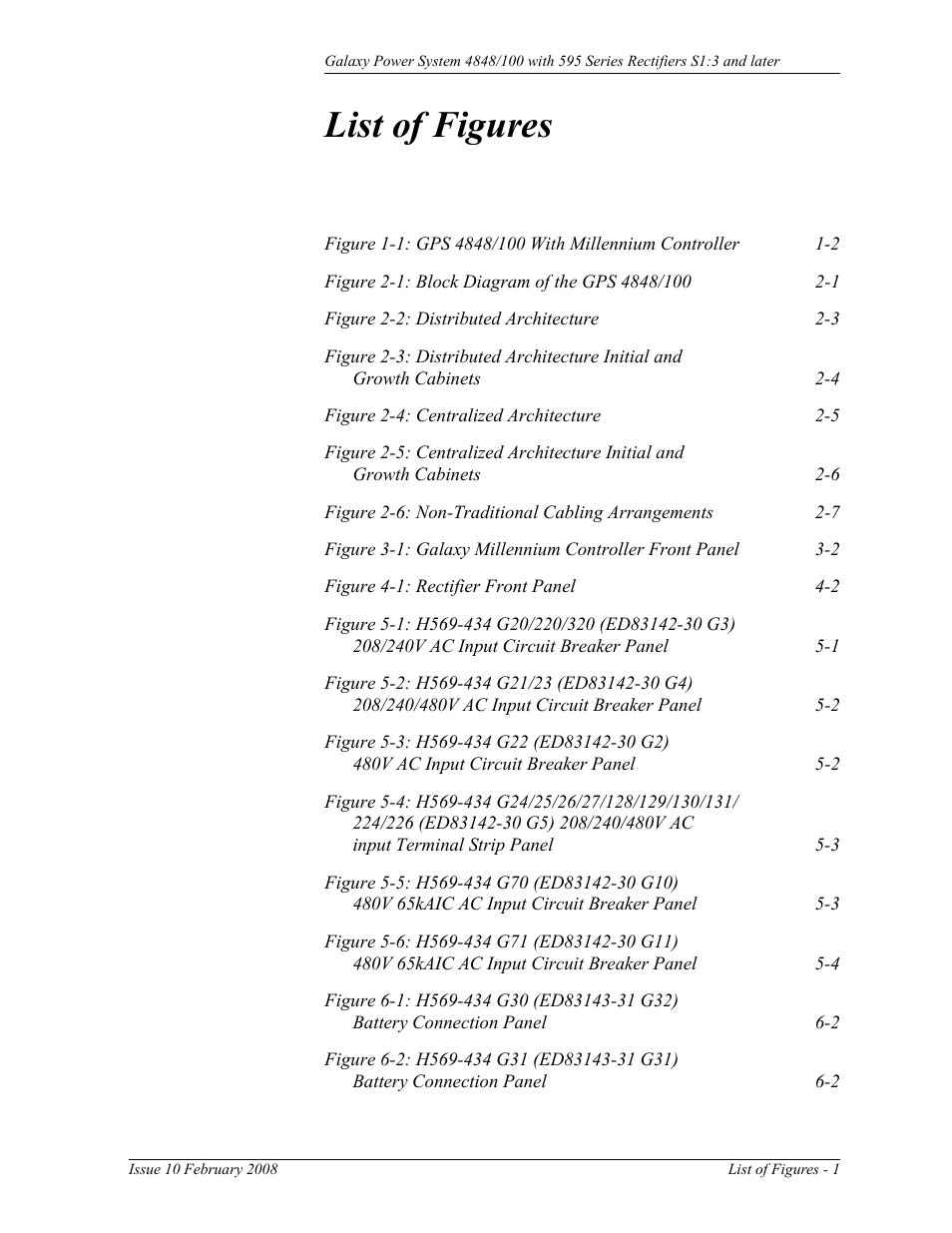 List of figures | GE Industrial Solutions GPS 4848_100 Users Guide (single rectifier shelf) User Manual | Page 9 / 106