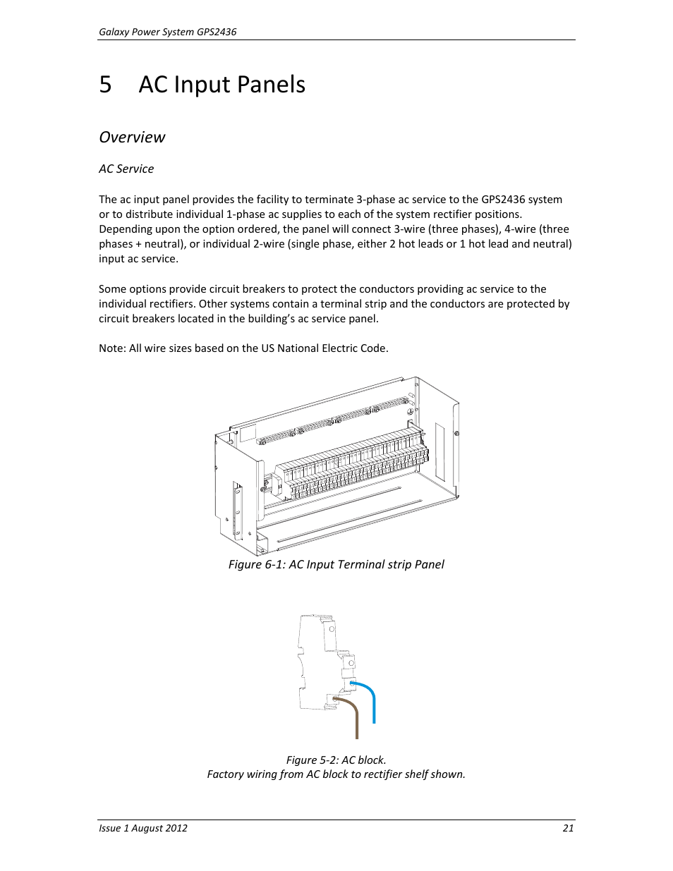 5 ac input panels, Overview, Ac service | Ac input panels | GE Industrial Solutions GPS2436 User Manual | Page 21 / 97