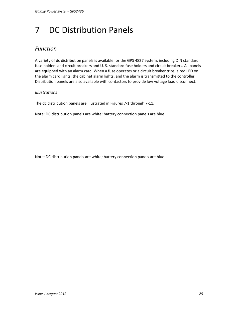 7 dc distribution panels, Function, Illustrations | Dc distribution panels | GE Industrial Solutions GPS2436 User Manual | Page 25 / 97