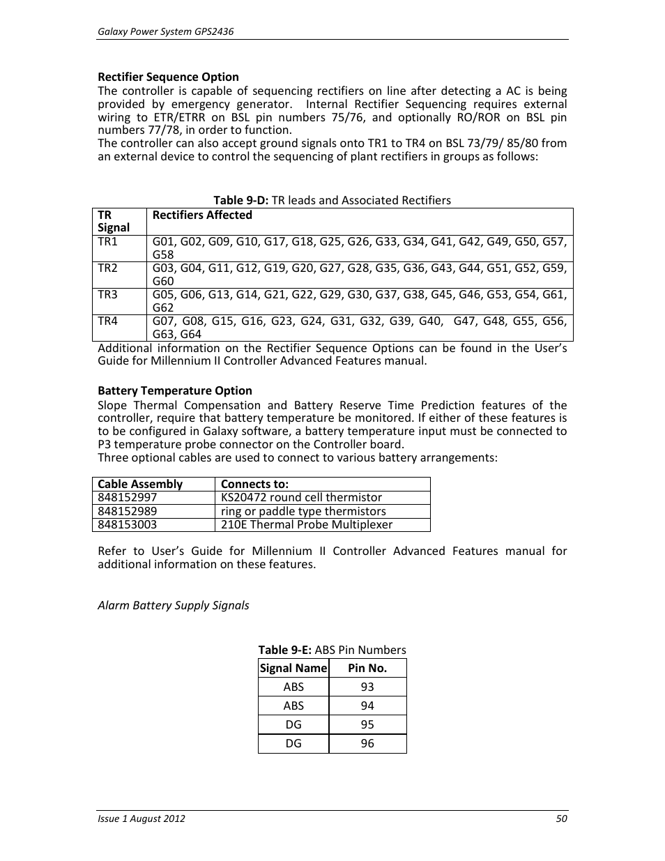 Alarm battery supply signals | GE Industrial Solutions GPS2436 User Manual | Page 50 / 97