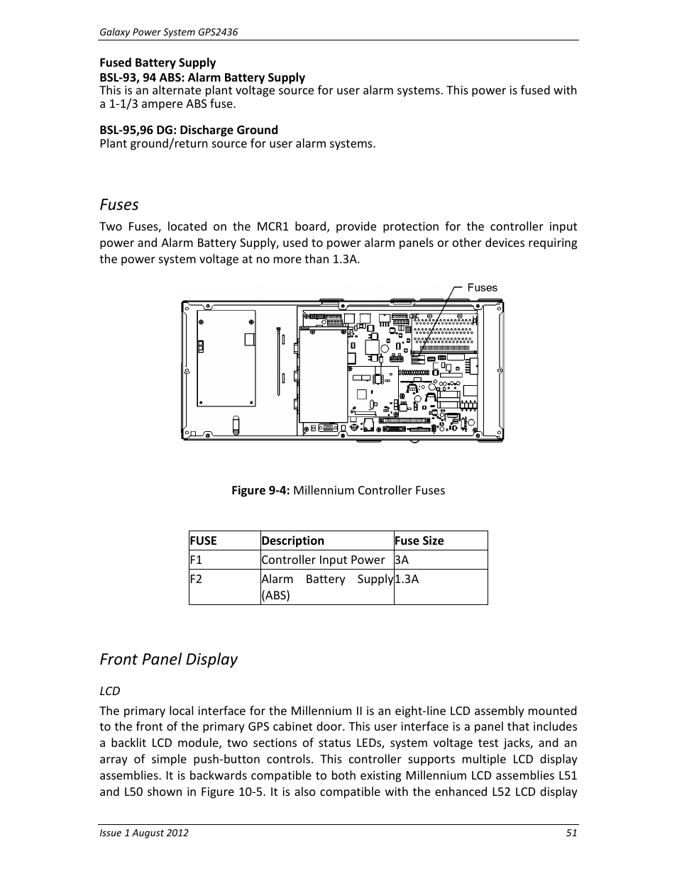 Fuses, Front panel display | GE Industrial Solutions GPS2436 User Manual | Page 51 / 97