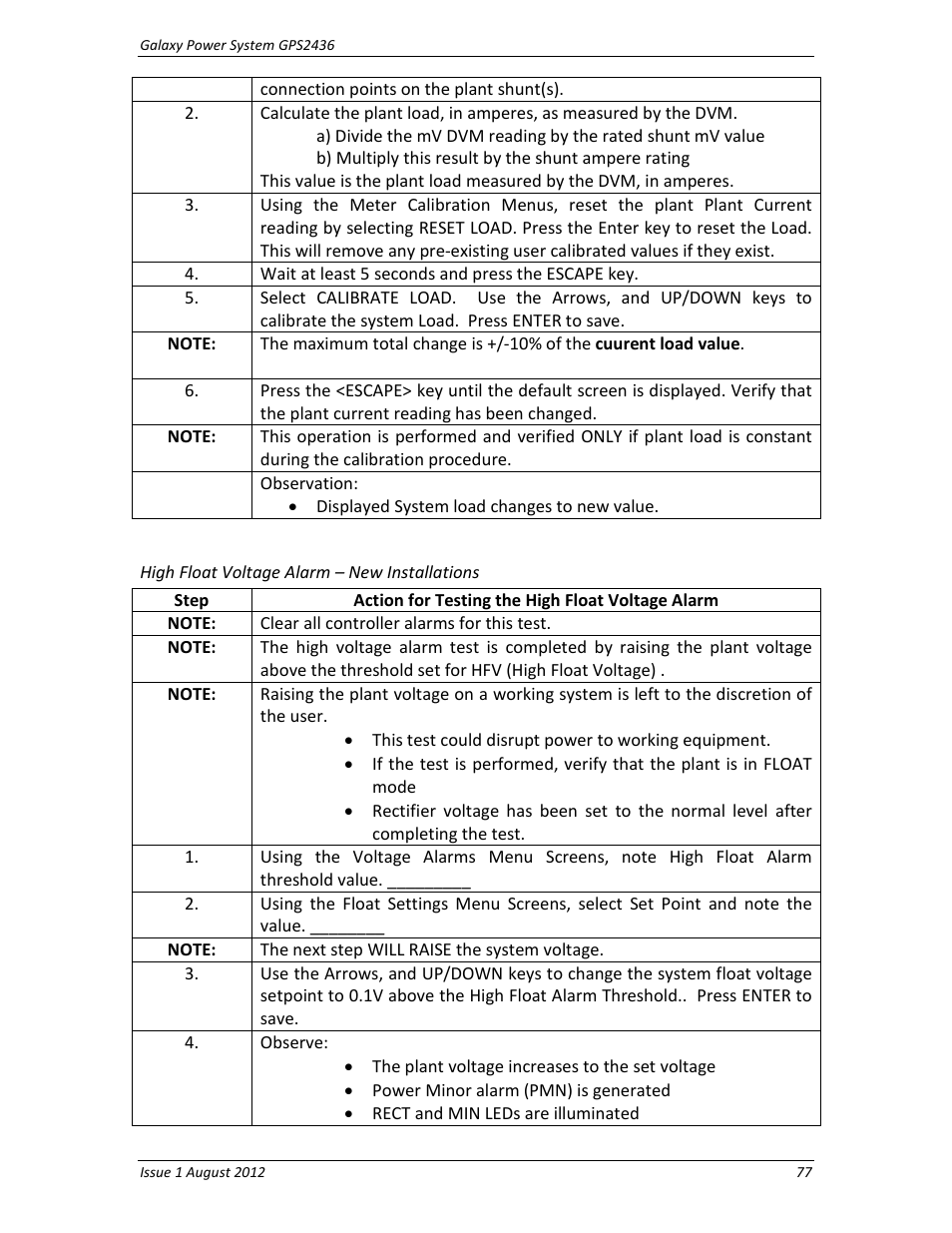 High float voltage alarm – new installations | GE Industrial Solutions GPS2436 User Manual | Page 77 / 97