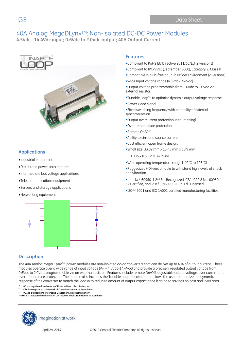 GE Industrial Solutions 40A Analog MegaDLynx User Manual | 20 pages