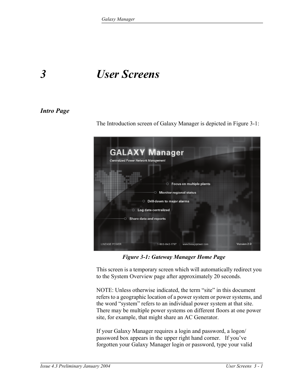 User screens, 3 user screens, 3user screens | GE Industrial Solutions Galaxy Manager User Manual | Page 15 / 34