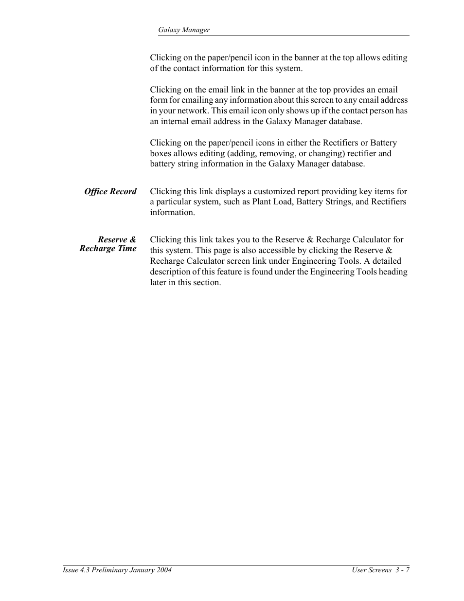 Office record, Reserve & recharge time | GE Industrial Solutions Galaxy Manager User Manual | Page 21 / 34