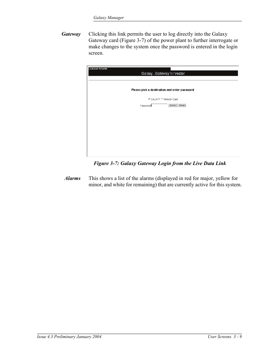 Gateway, Alarms | GE Industrial Solutions Galaxy Manager User Manual | Page 23 / 34