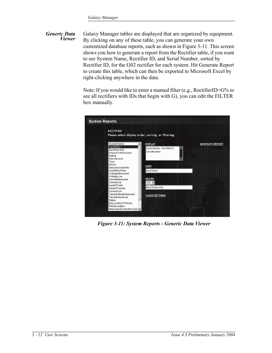 Generic data viewer, Figure 3-11: system reports - generic data viewer | GE Industrial Solutions Galaxy Manager User Manual | Page 26 / 34