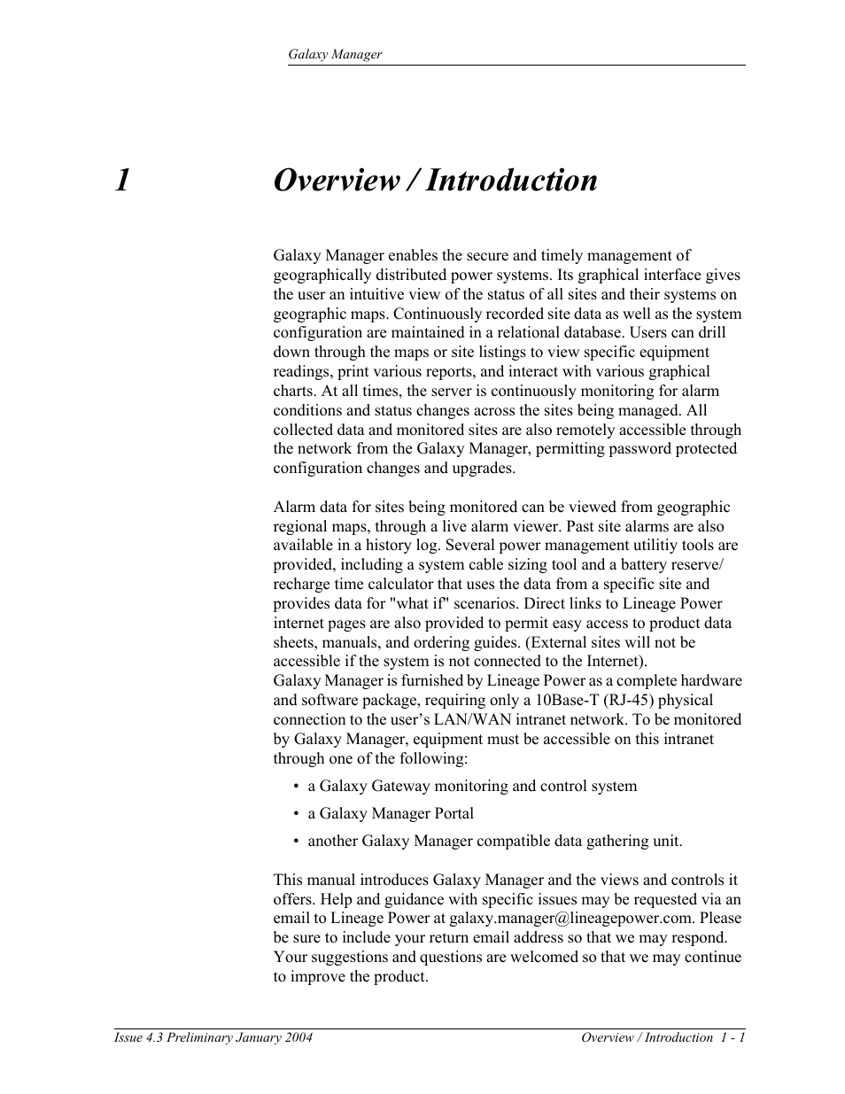 Overview / introduction, 1 overview / introduction, 1overview / introduction | GE Industrial Solutions Galaxy Manager User Manual | Page 9 / 34