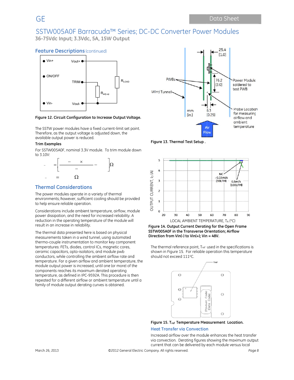 Sstw00, 5a0f ba, Rracuda | Series, S; dc-dc, C convert, Ter powe, Er modu, Data she | GE Industrial Solutions SSTW005A0F Barracuda Series User Manual | Page 8 / 15