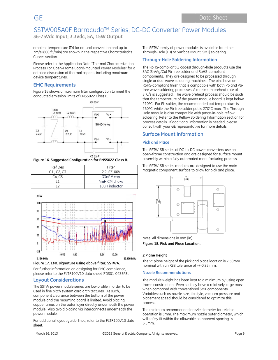 Sstw00, 5a0f ba, Rracuda | Series, S; dc-dc, C convert, Ter powe, Er modu, Data sh, Heet | GE Industrial Solutions SSTW005A0F Barracuda Series User Manual | Page 9 / 15