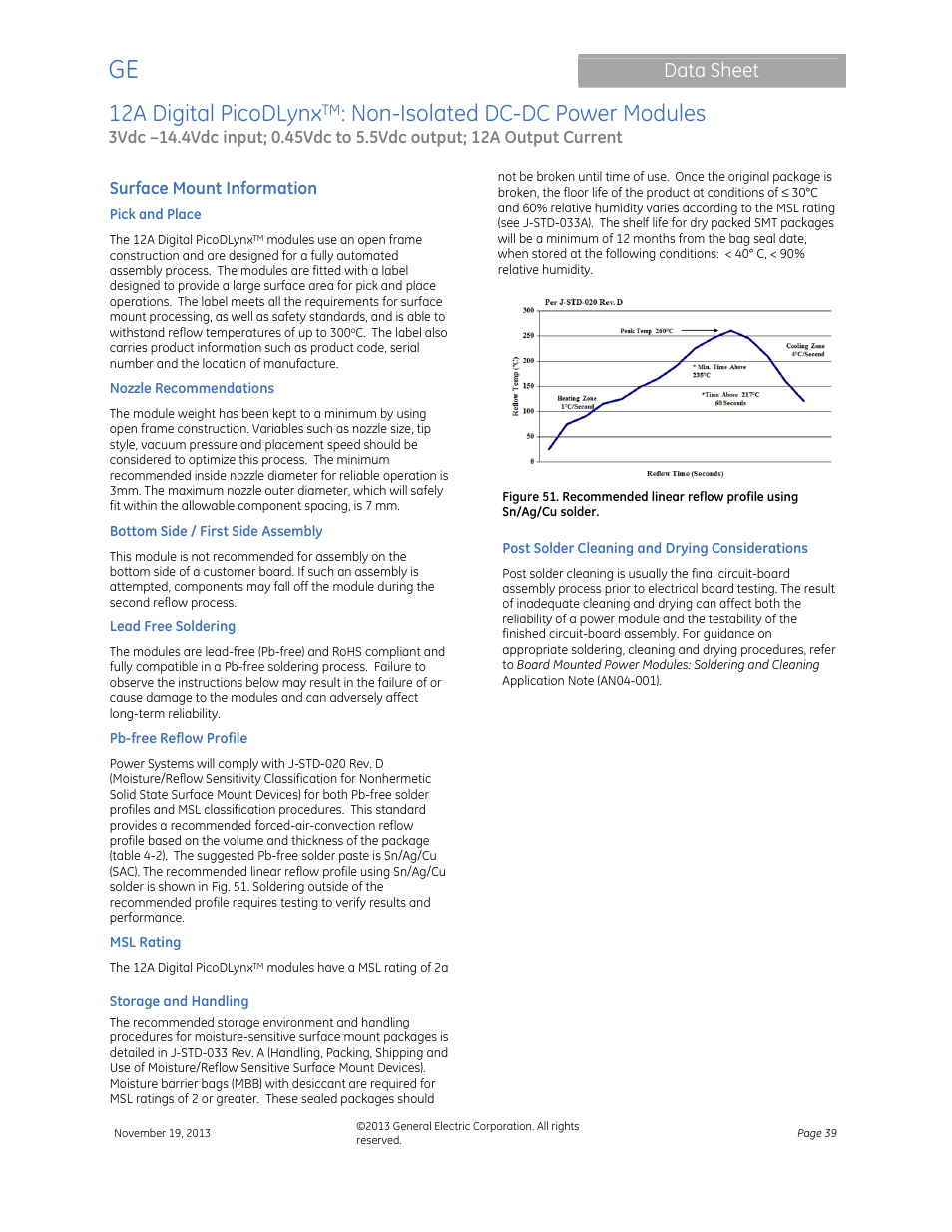 12a digital picodlynx, Non-isolated dc-dc power modules, Data sheet | GE Industrial Solutions 12A Digital PicoDLynx User Manual | Page 39 / 40