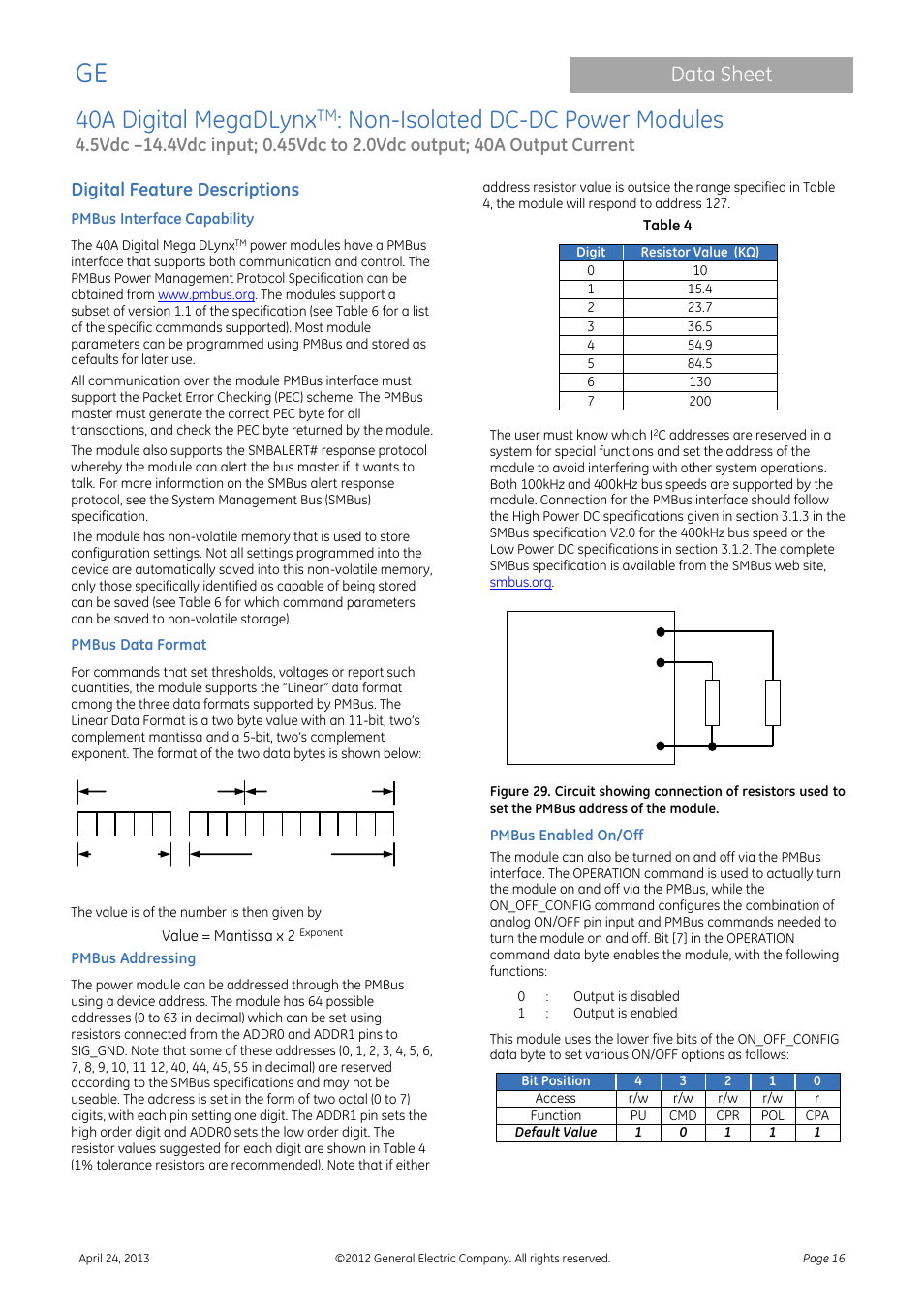 40a digital megadlynx, Non-isolated dc-dc power modules, Data sheet | Digital feature descriptions | GE Industrial Solutions 40A Digital MegaDLynx User Manual | Page 16 / 36