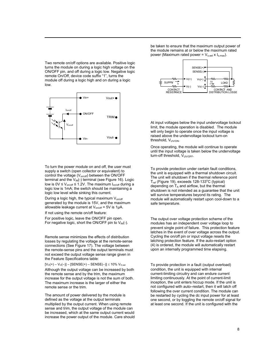 Feature description, Input; 3.3 to 5.0v, Output; 13 to 20a output current | GE Industrial Solutions KNW013-020 (Sixteenth-Brick) User Manual | Page 8 / 17
