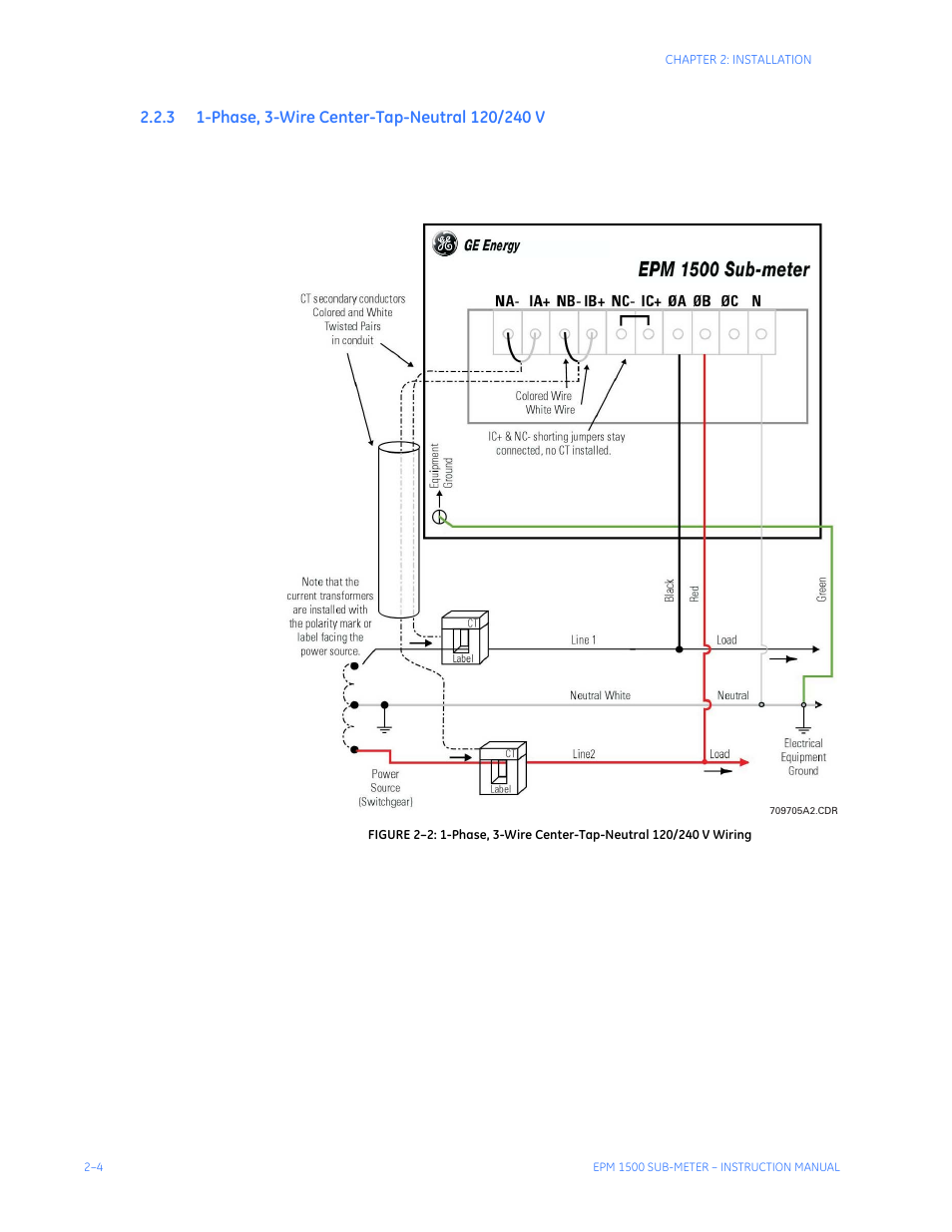 3 1-phase, 3-wire center-tap-neutral 120/240 v, Hase, Enter | Eutral, 120/240 v -4 | GE Industrial Solutions EPM1500 Single Point Submetering System User Manual | Page 14 / 52