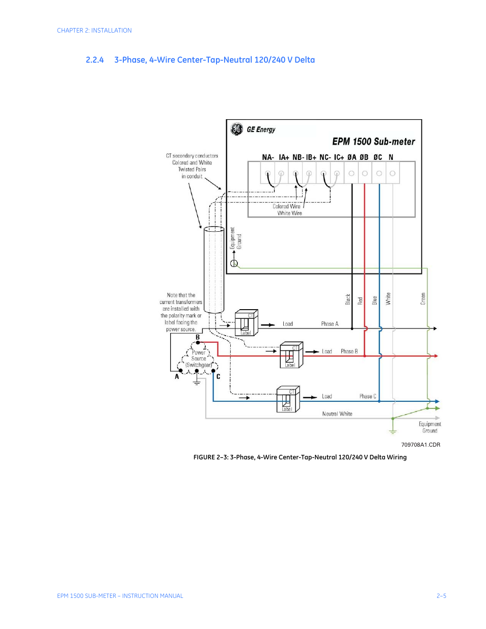 Hase, Enter, Eutral | 120/240 v d, Elta | GE Industrial Solutions EPM1500 Single Point Submetering System User Manual | Page 15 / 52